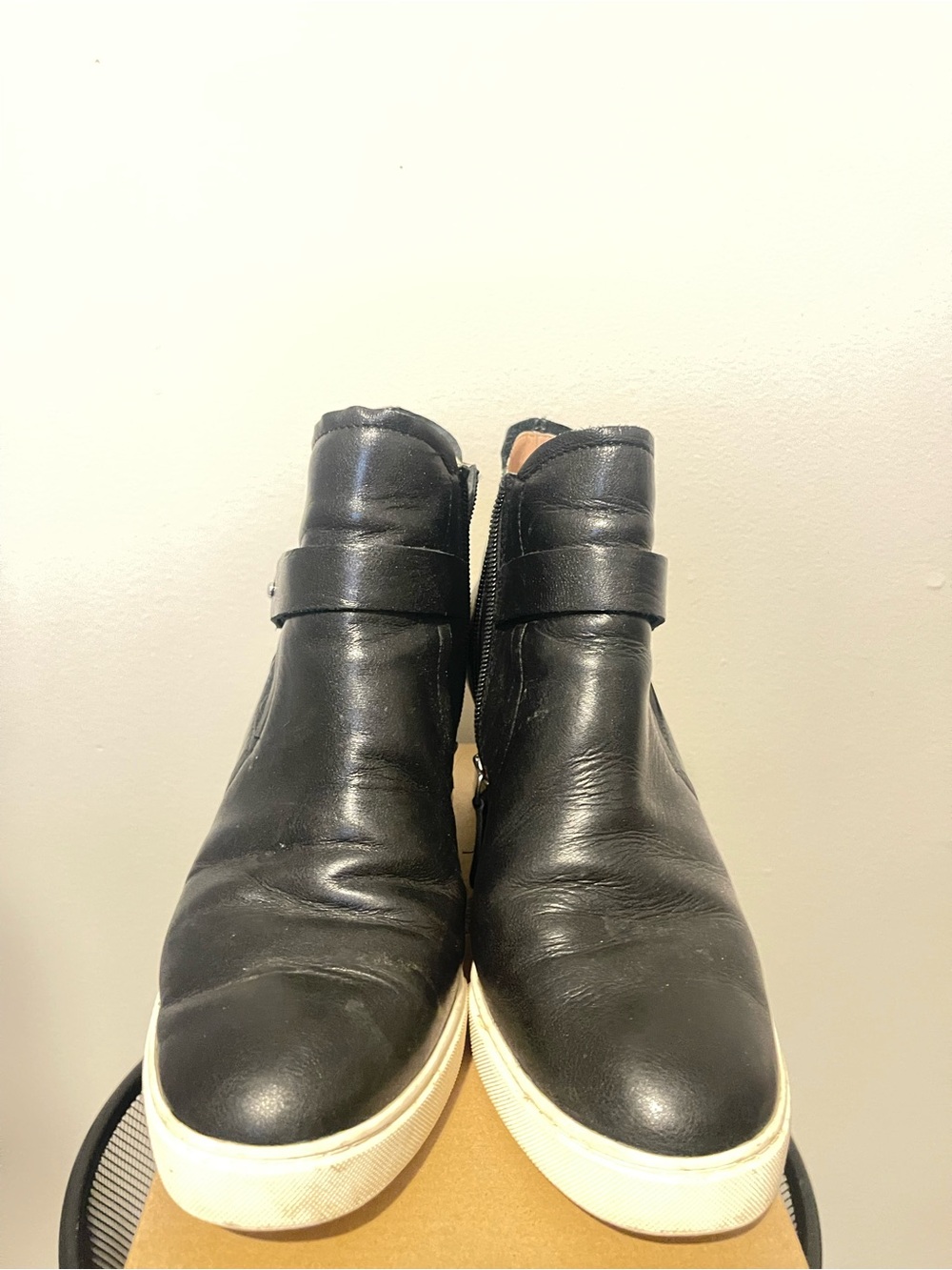 Paolo Black Leather High-Top Boots with White Sole